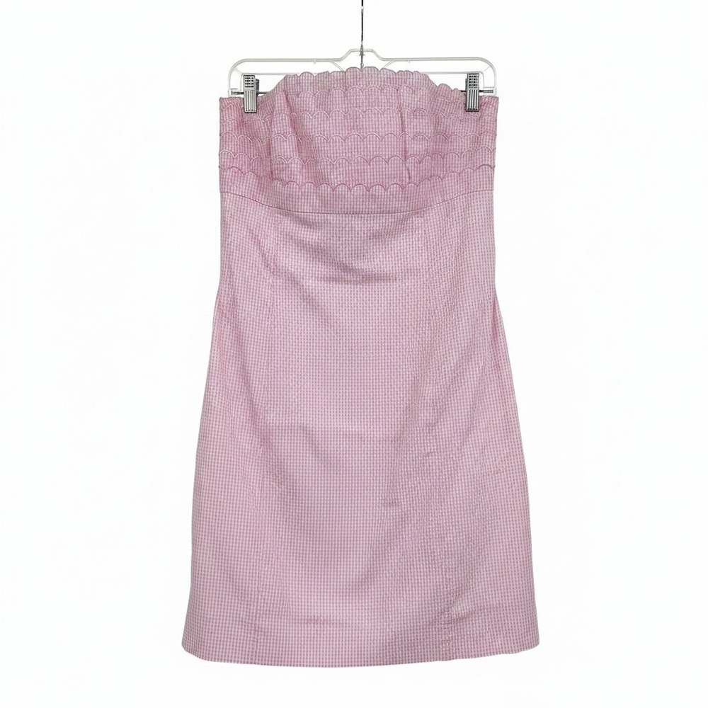 Lilly Pulitzer Pink White Gingham Mini Dress Strapless | Womens 8
